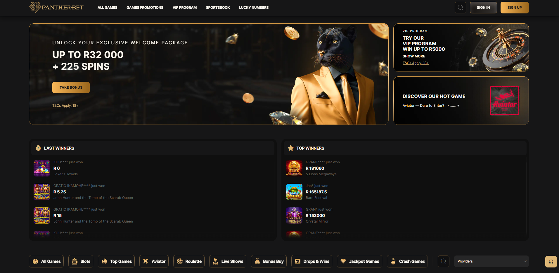Pantherbet Casino Screenshot